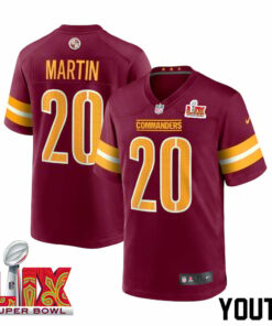 Jartavius Martin #20 Washington Commanders Super Bowl LIX Youth Jersey - Burgundy JS6222 nicesnker
