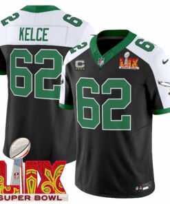 Jason Kelce 62 Philadelphia Eagles Kelly Green Super Bowl Champions LIX Patch Vapor Limited Jersey - Black Alternate JS3078 nicesnker