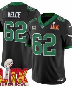 Jason Kelce 62 Philadelphia Eagles Kelly Green Super Bowl Champions LIX Patch Vapor Limited Jersey - Black JS8084 nicesnker