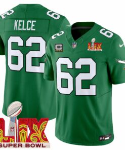 Jason Kelce 62 Philadelphia Eagles Kelly Green Super Bowl Champions LIX Patch Vapor Limited Jersey - Kelly Green JS2135 nicesnker