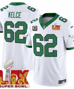 Jason Kelce 62 Philadelphia Eagles Kelly Green Super Bowl Champions LIX Patch Vapor Limited Jersey - White JS3797 nicesnker