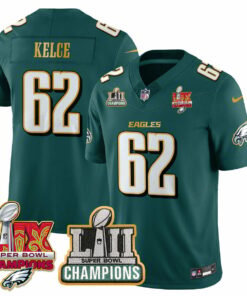 Jason Kelce 62 Philadelphia Eagles LII-LIX Super Bowl Champions Vapor Limited Gold Jersey - Midnight Green JS9121 nicesnker