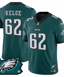 Jason Kelce 62 Philadelphia Eagles Pennsylvania State Map Patch Game Men Jersey - Midnight Green JS7026 nicesnker