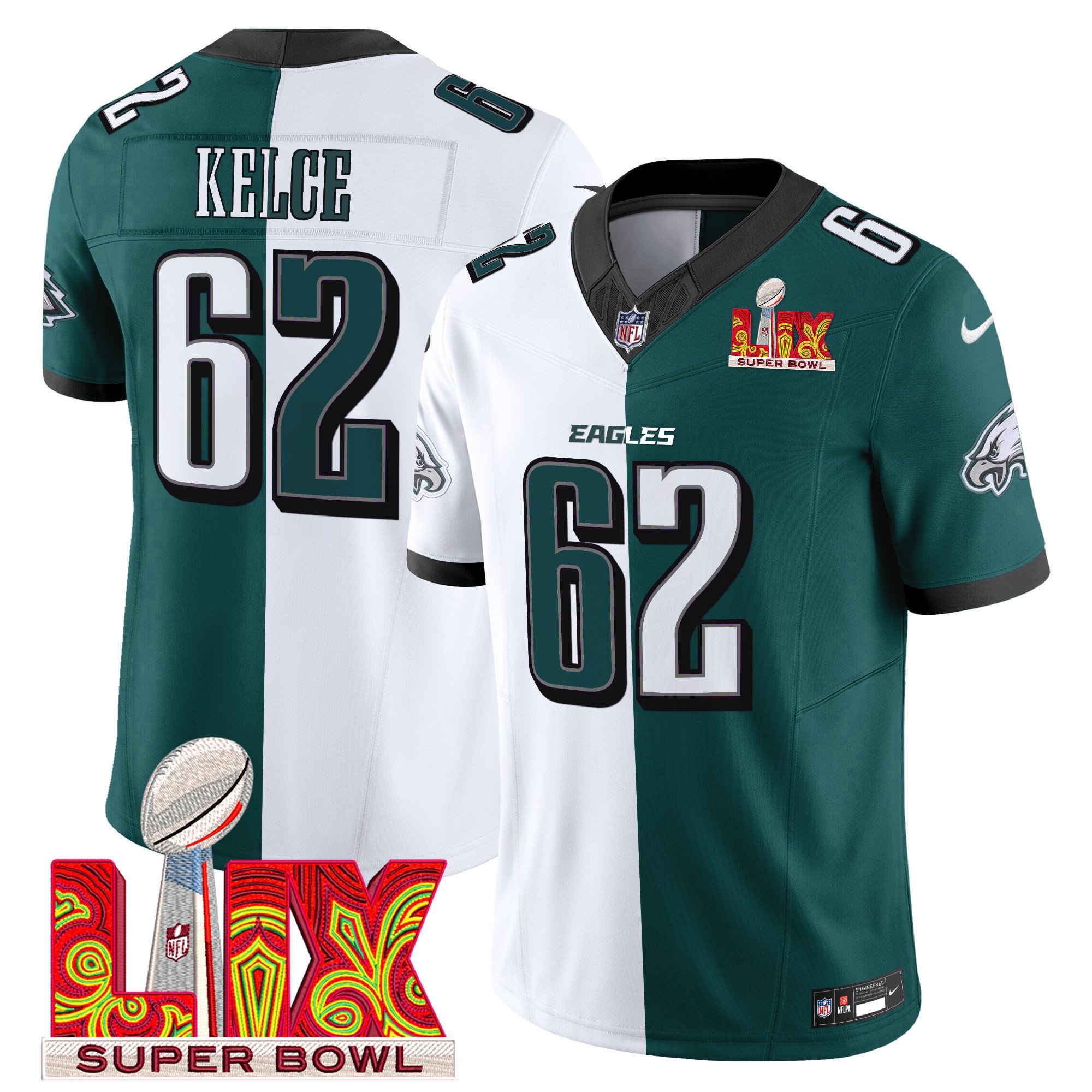 Jason Kelce 62 Philadelphia Eagles Super Bowl Champions LIX Patch Vapor Limited Jersey - Split JS4467 nicesnker
