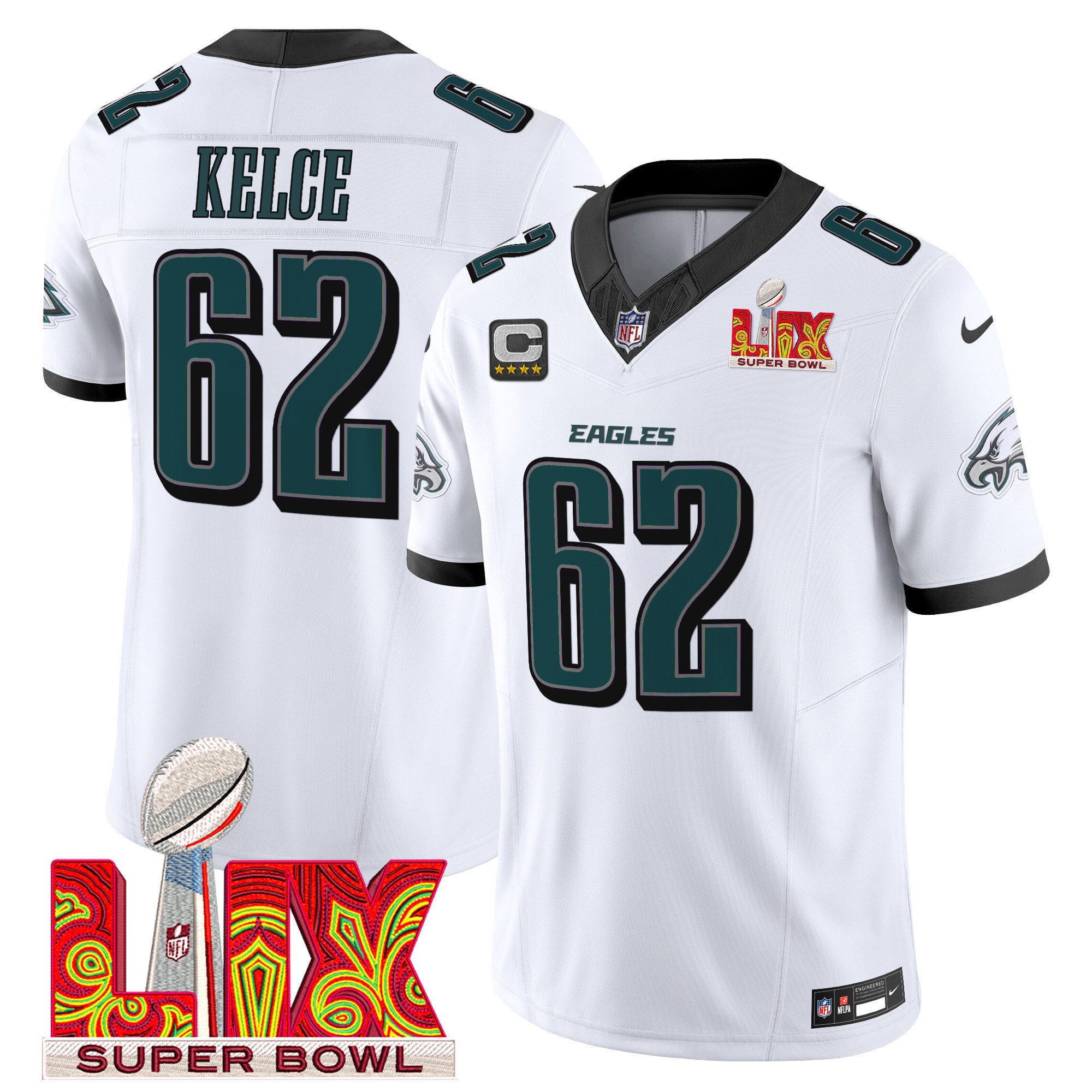 Jason Kelce 62 Philadelphia Eagles Super Bowl Champions LIX Patch Vapor Limited Jersey - White JS5911 nicesnker