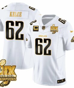 Jason Kelce 62 Philadelphia Eagles Super Bowl LIX Champions Gold Vapor Limited Jersey - White Gold JS6016 nicesnker
