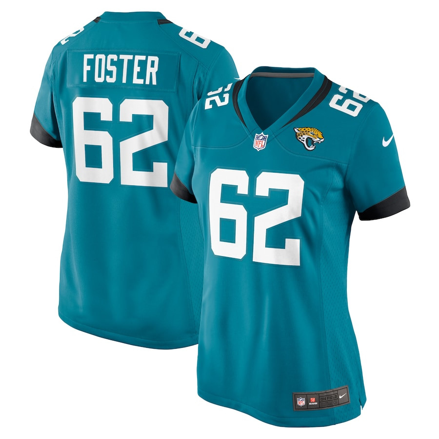Javon Foster 62 Jacksonville Jaguars Women's Game Jersey - Teal JS4865 nicesnker