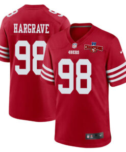 Javon Hargrave 98 San Francisco 49ers NFC Champions Patch Game Men Jersey - Scarlet JS1973 nicesnker
