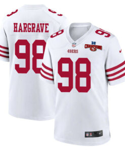 Javon Hargrave 98 San Francisco 49ers NFC Champions Patch Game Men Jersey - White JS9529 nicesnker