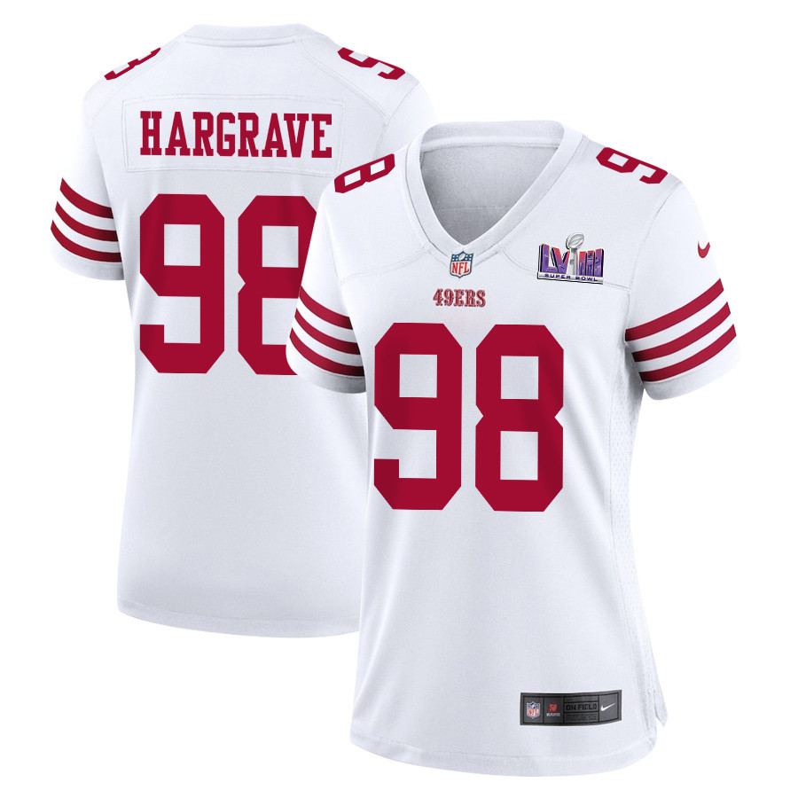 Javon Hargrave 98 San Francisco 49ers Super Bowl LVIII Patch Game Women Jersey - White JS4971 nicesnker