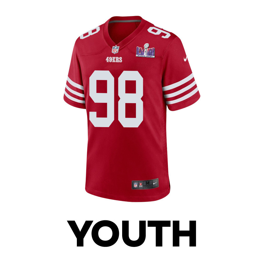 Javon Hargrave 98 San Francisco 49ers Super Bowl LVIII Patch Game YOUTH Jersey - Scarlet JS6295 nicesnker - Image 2