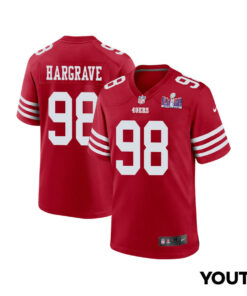 Javon Hargrave 98 San Francisco 49ers Super Bowl LVIII Patch Game YOUTH Jersey - Scarlet JS6295 nicesnker