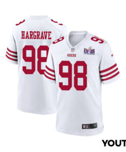 Javon Hargrave 98 San Francisco 49ers Super Bowl LVIII Patch Game YOUTH Jersey - White JS6858 nicesnker