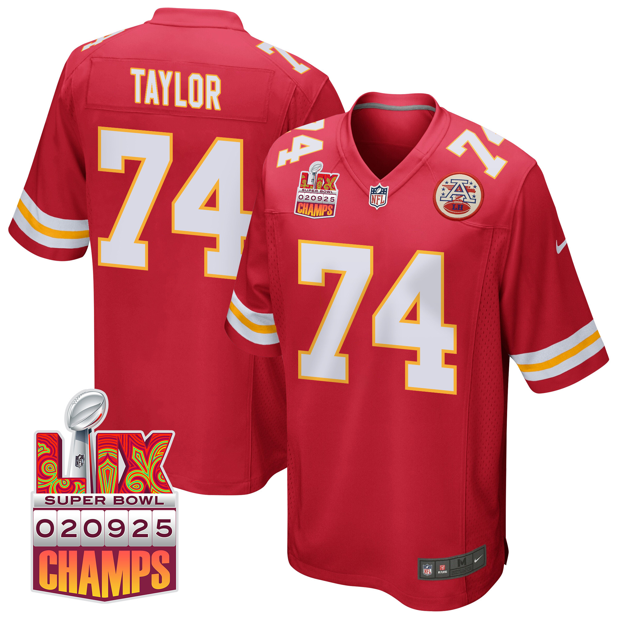 Jawaan Taylor 74 Kansas City Chiefs Super Bowl LIX Champions Patch Game Men Jersey - Red JS5250 nicesnker