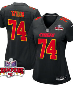 Jawaan Taylor 74 Kansas City Chiefs Super Bowl LVIII Champions 4 Stars Patch Fashion Game Women Jersey - Carbon Black JS8930 nicesnker
