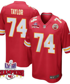 Jawaan Taylor 74 Kansas City Chiefs Super Bowl LVIII Champions 4 Stars Patch Game Men Jersey - Red JS2210 nicesnker