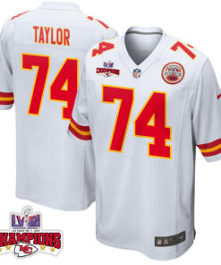Jawaan Taylor 74 Kansas City Chiefs Super Bowl LVIII Champions 4 Stars Patch Game Men Jersey - White JS8624 nicesnker