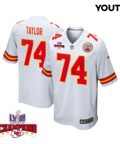 Jawaan Taylor 74 Kansas City Chiefs Super Bowl LVIII Champions 4 Stars Patch Game YOUTH Jersey - White JS5203 nicesnker