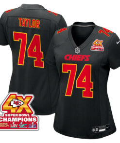 Jawaan Taylor 74 Kansas City Chiefs Super Bowl LVIII Champions 4X Fashion Game Women Jersey - Carbon Black JS7326 nicesnker