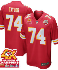 Jawaan Taylor 74 Kansas City Chiefs Super Bowl LVIII Champions 4X Game Men Jersey - Red JS6459 nicesnker