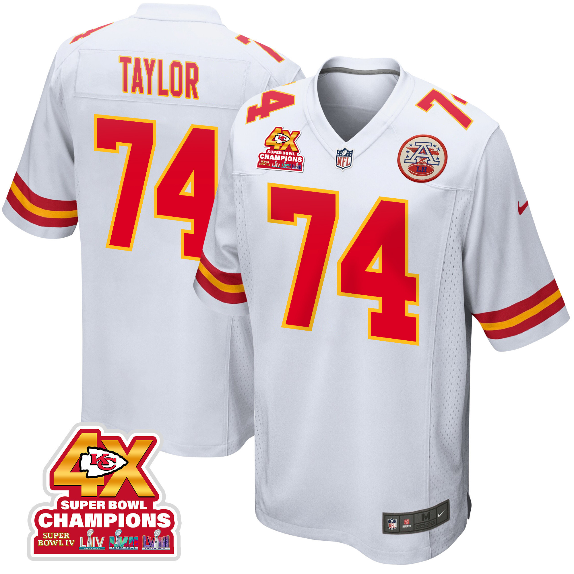 Jawaan Taylor 74 Kansas City Chiefs Super Bowl LVIII Champions 4X Game Men Jersey - White JS6205 nicesnker