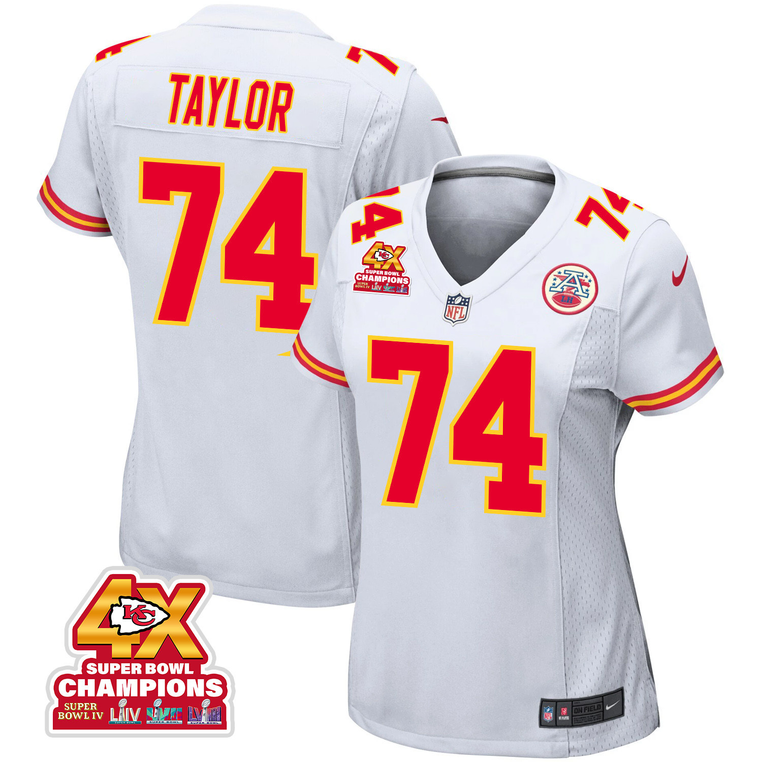 Jawaan Taylor 74 Kansas City Chiefs Super Bowl LVIII Champions 4X Game Women Jersey - White JS2563 nicesnker