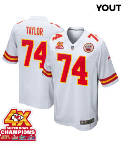 Jawaan Taylor 74 Kansas City Chiefs Super Bowl LVIII Champions 4X Game YOUTH Jersey - White JS9457 nicesnker