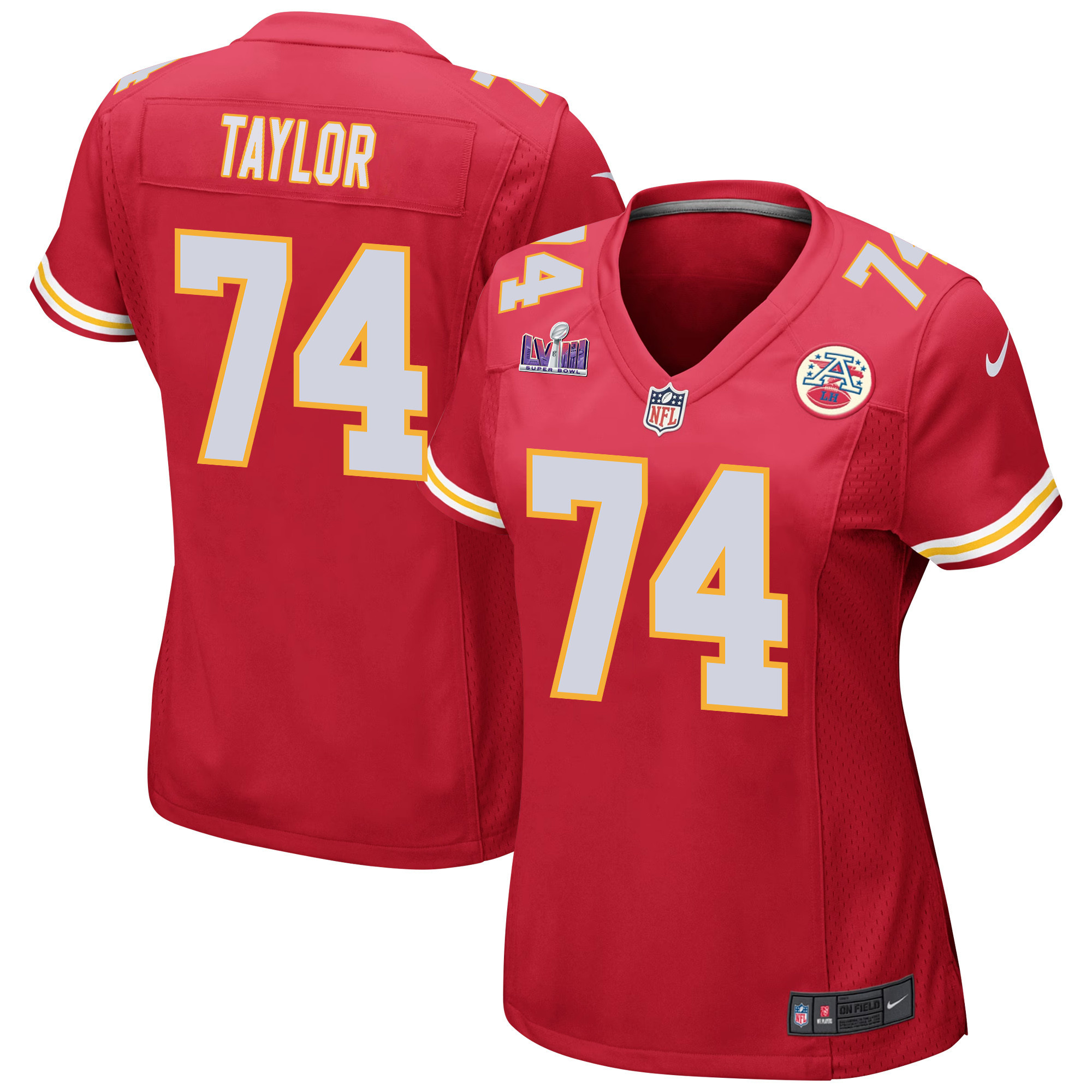 Jawaan Taylor 74 Kansas City Chiefs Super Bowl LVIII Patch Game Women Jersey - Red JS5185 nicesnker