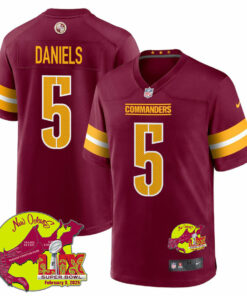 Jayden Daniels 5 Washington Commanders Super Bowl LIX New Orleans Patch Game Men Jersey - Burgundy JS6739 nicesnker