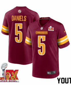 Jayden Daniels #5 Washington Commanders Super Bowl LIX Youth Jersey - Burgundy JS6640 nicesnker