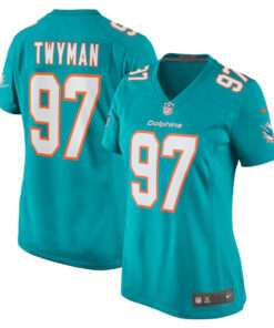 Jaylen Twyman 97 Miami Dolphins Women Home Game Jersey - Aqua JS2461 nicesnker