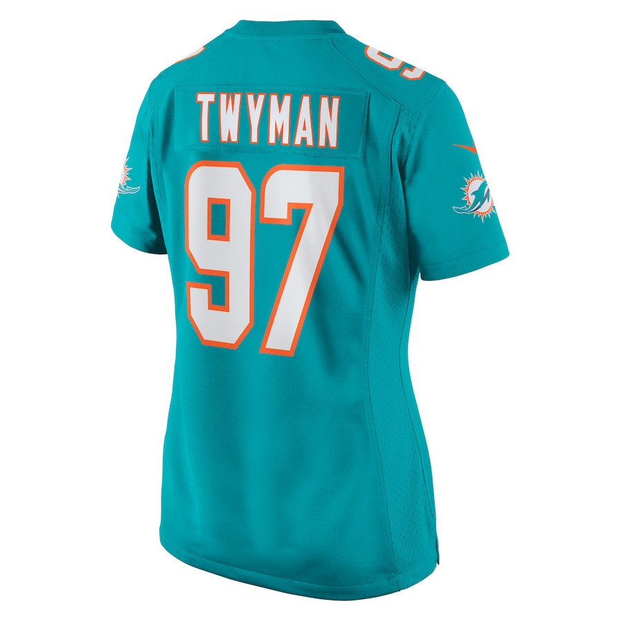 Jaylen Twyman 97 Miami Dolphins Women Home Game Jersey - Aqua JS2461 nicesnker - Image 3