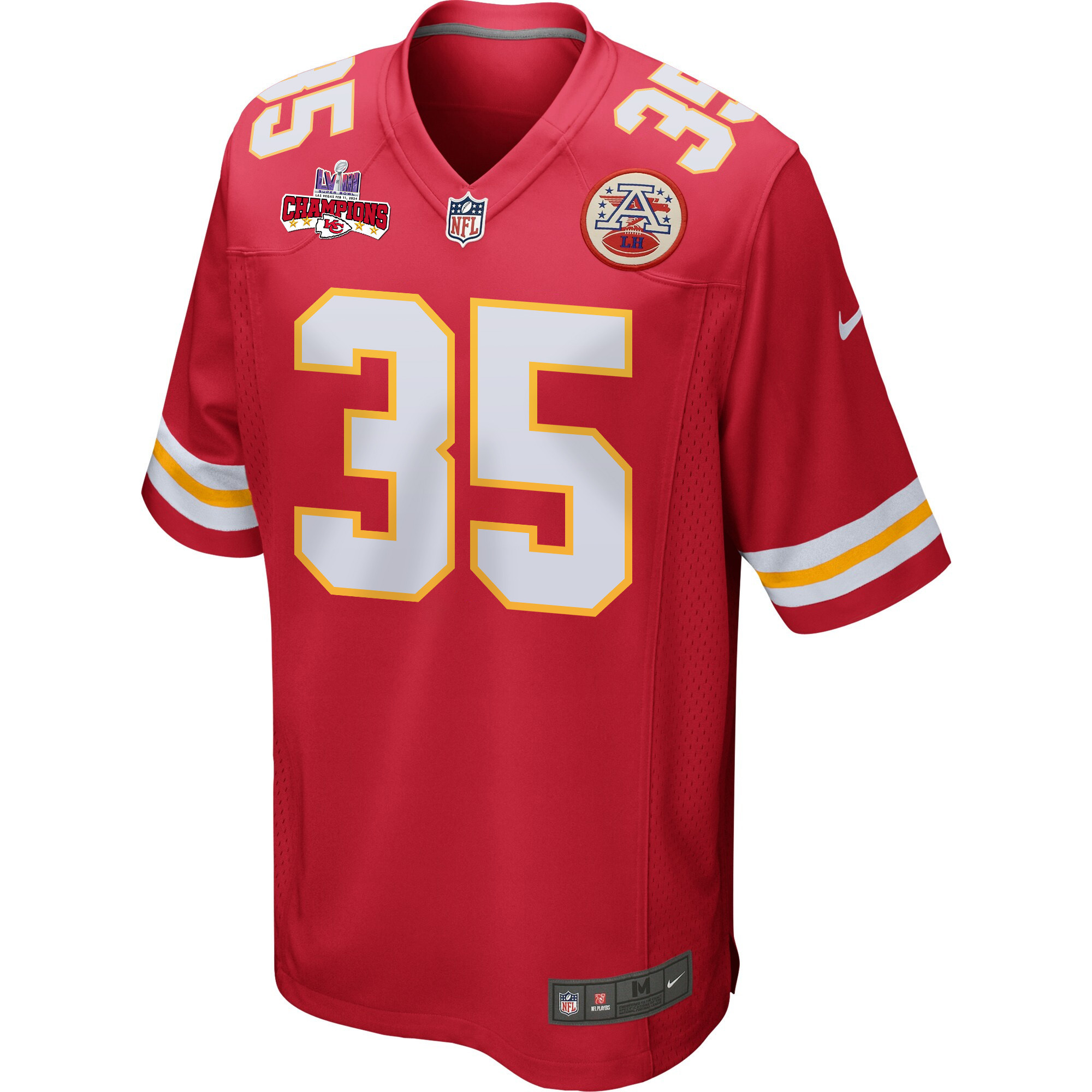 Jaylen Watson 35 Kansas City Chiefs Super Bowl LVIII Champions 4 Stars Patch Game Men Jersey - Red JS5181 nicesnker - Image 2