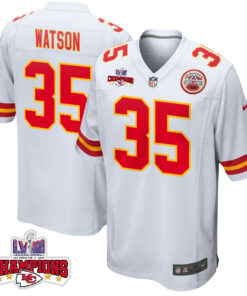 Jaylen Watson 35 Kansas City Chiefs Super Bowl LVIII Champions 4 Stars Patch Game Men Jersey - White JS2565 nicesnker