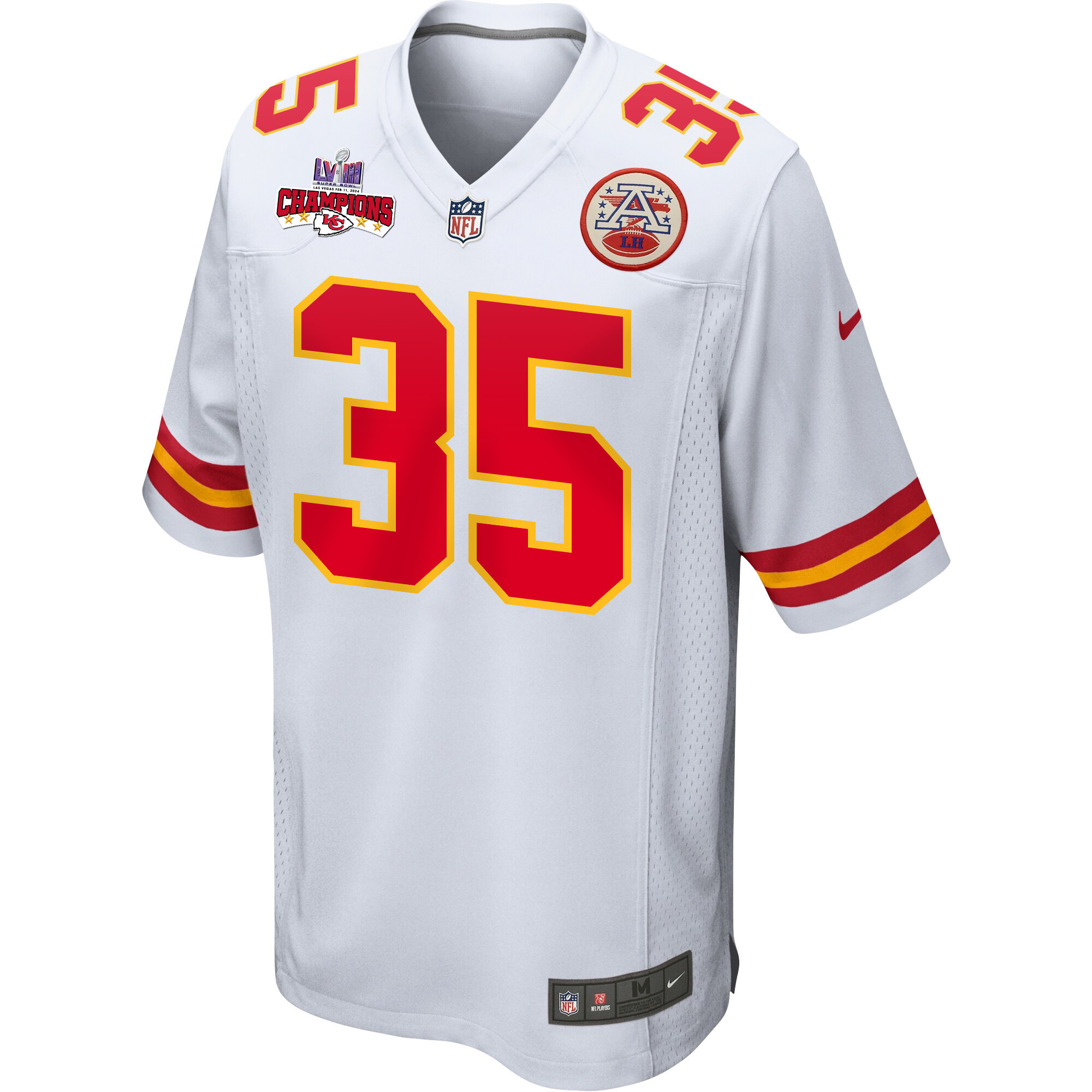 Jaylen Watson 35 Kansas City Chiefs Super Bowl LVIII Champions 4 Stars Patch Game Men Jersey - White JS2565 nicesnker - Image 2