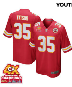 Jaylen Watson 35 Kansas City Chiefs Super Bowl LVIII Champions 4X Game YOUTH Jersey - Red JS2320 nicesnker
