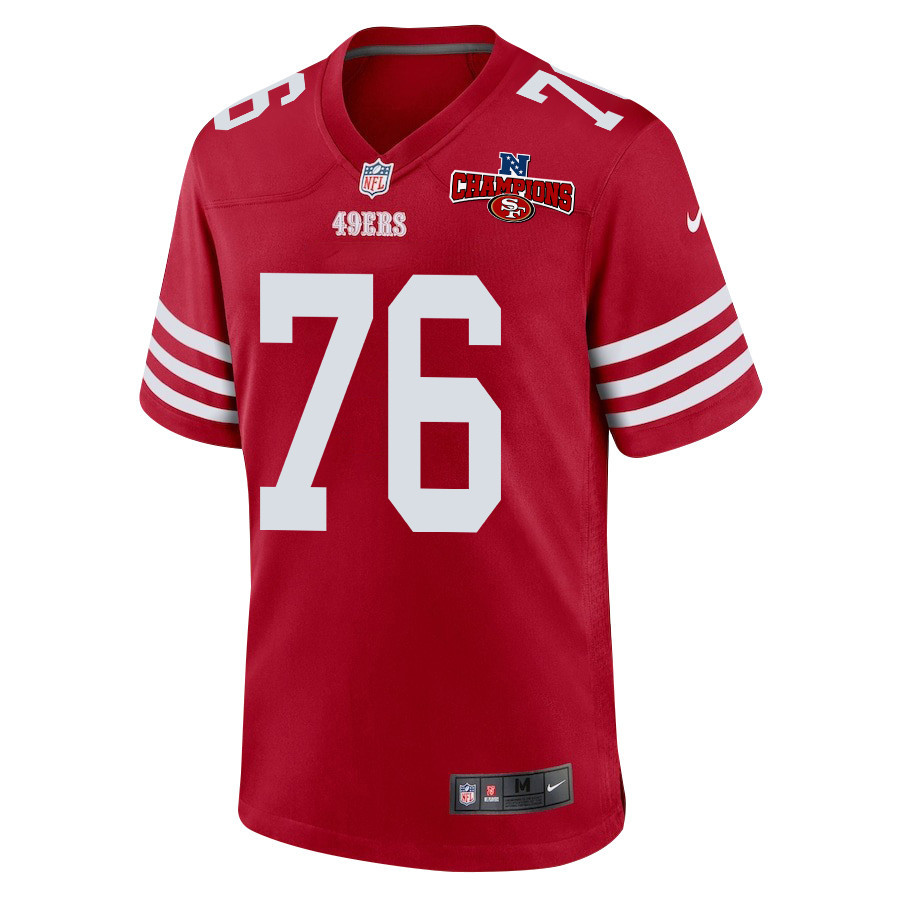 Jaylon Moore 76 San Francisco 49ers NFC Champions Patch Game Men Jersey - Scarlet JS3380 nicesnker - Image 2