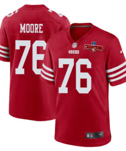 Jaylon Moore 76 San Francisco 49ers NFC Champions Patch Game Men Jersey - Scarlet JS3380 nicesnker