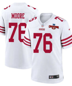 Jaylon Moore 76 San Francisco 49ers NFC Champions Patch Game Men Jersey - White JS7697 nicesnker