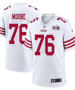 Jaylon Moore 76 San Francisco 49ers Super Bowl LVIII Patch Game Men Jersey - White JS6333 nicesnker