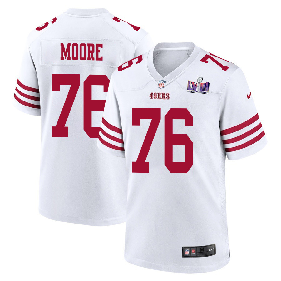 Jaylon Moore 76 San Francisco 49ers Super Bowl LVIII Patch Game Men Jersey - White JS6333 nicesnker