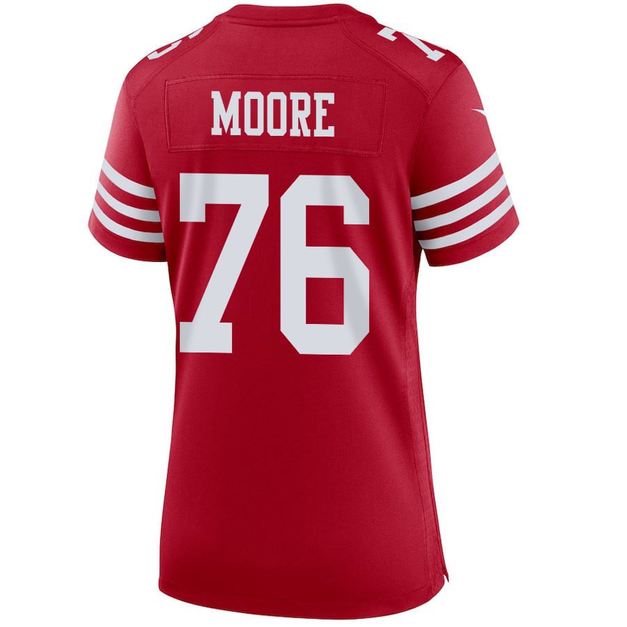 Jaylon Moore 76 San Francisco 49ers Super Bowl LVIII Patch Game Women Jersey - Scarlet JS2918 nicesnker - Image 3