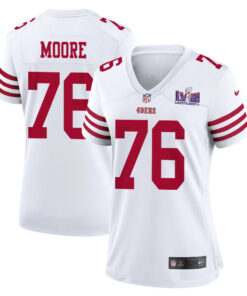 Jaylon Moore 76 San Francisco 49ers Super Bowl LVIII Patch Game Women Jersey - White JS5445 nicesnker