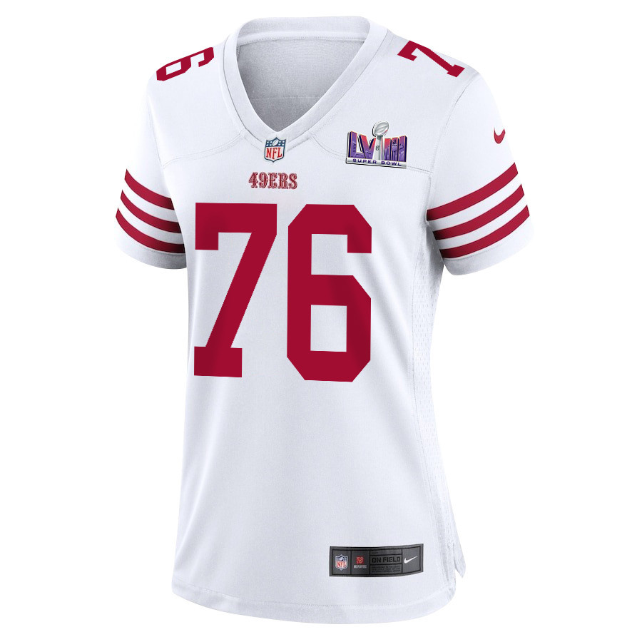 Jaylon Moore 76 San Francisco 49ers Super Bowl LVIII Patch Game Women Jersey - White JS5445 nicesnker - Image 2