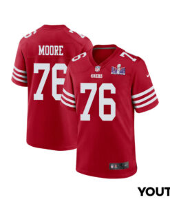 Jaylon Moore 76 San Francisco 49ers Super Bowl LVIII Patch Game YOUTH Jersey - Scarlet JS9244 nicesnker