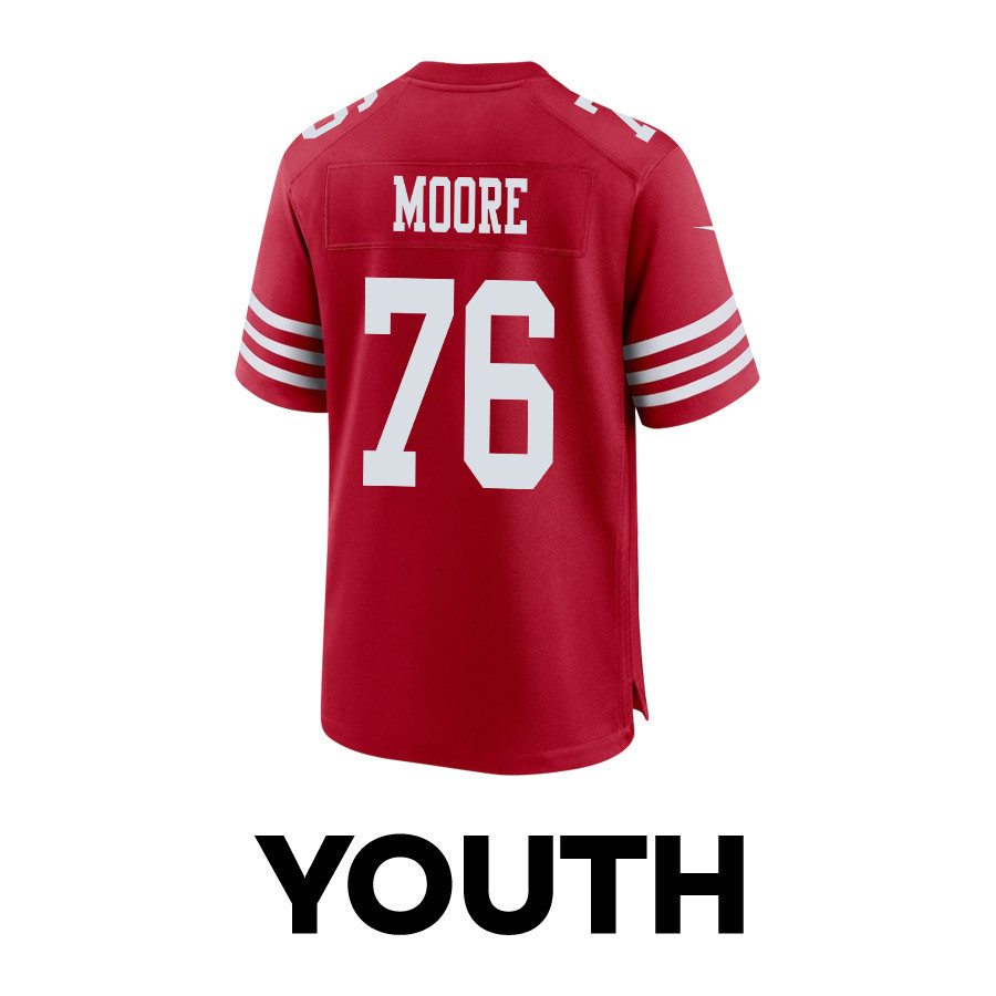 Jaylon Moore 76 San Francisco 49ers Super Bowl LVIII Patch Game YOUTH Jersey - Scarlet JS9244 nicesnker - Image 3