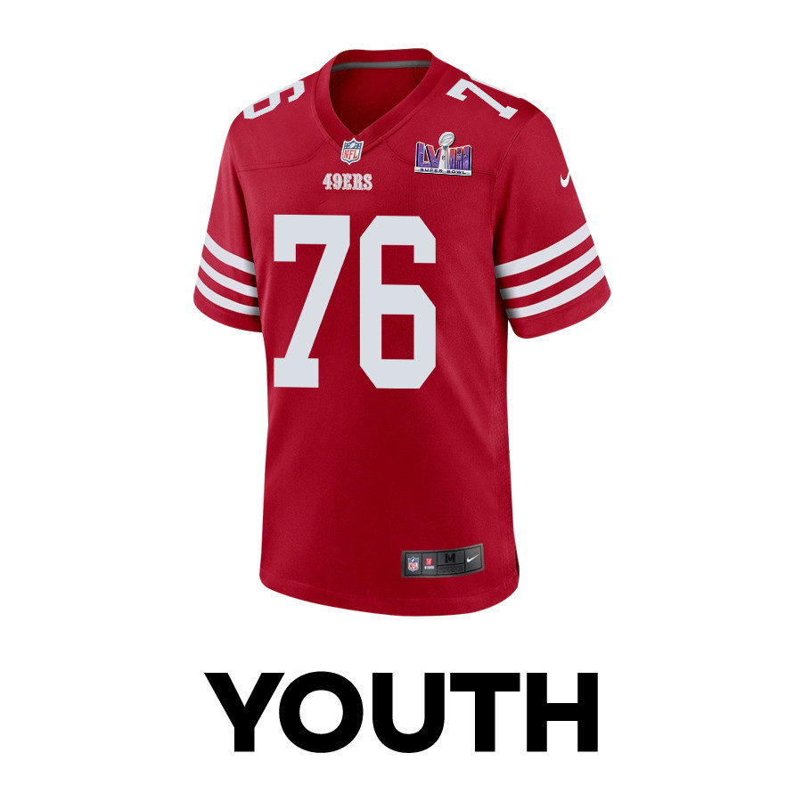 Jaylon Moore 76 San Francisco 49ers Super Bowl LVIII Patch Game YOUTH Jersey - Scarlet JS9244 nicesnker - Image 2
