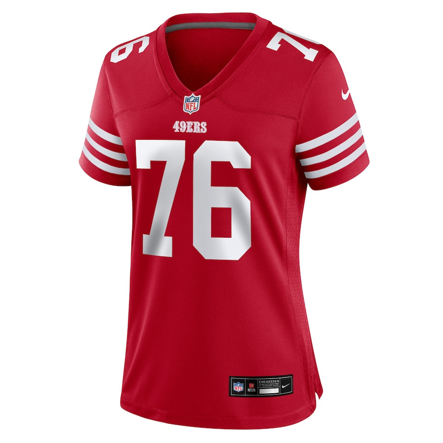 Jaylon Moore 76 San Francisco 49ers Women's Game Jersey - Scarlet JS3261 nicesnker - Image 2