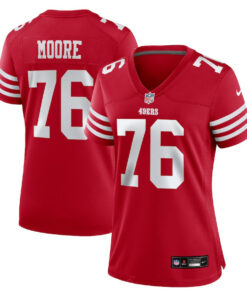 Jaylon Moore 76 San Francisco 49ers Women's Game Jersey - Scarlet JS3261 nicesnker