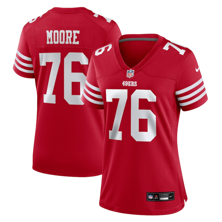 Jaylon Moore 76 San Francisco 49ers Women's Game Jersey - Scarlet JS3261 nicesnker